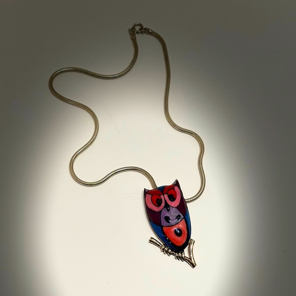 VNTG 70’s EISENBERG Enamel Owl Necklace - Picture 7 of 8